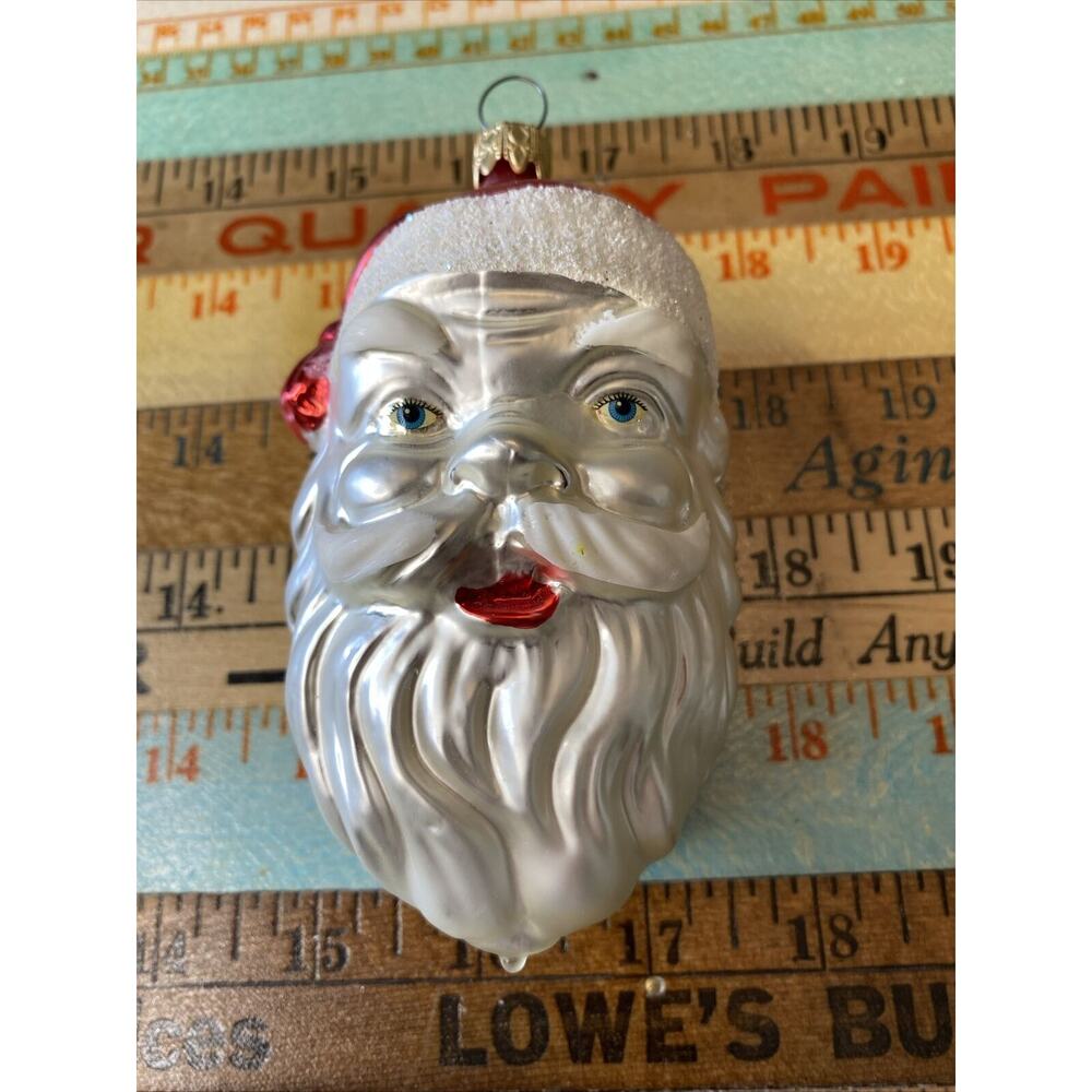 Vintage Blown‎ Glass ST NICK SANTA HEAD Jumbo Christmas Ornament West Germany - Picture 2 of 15